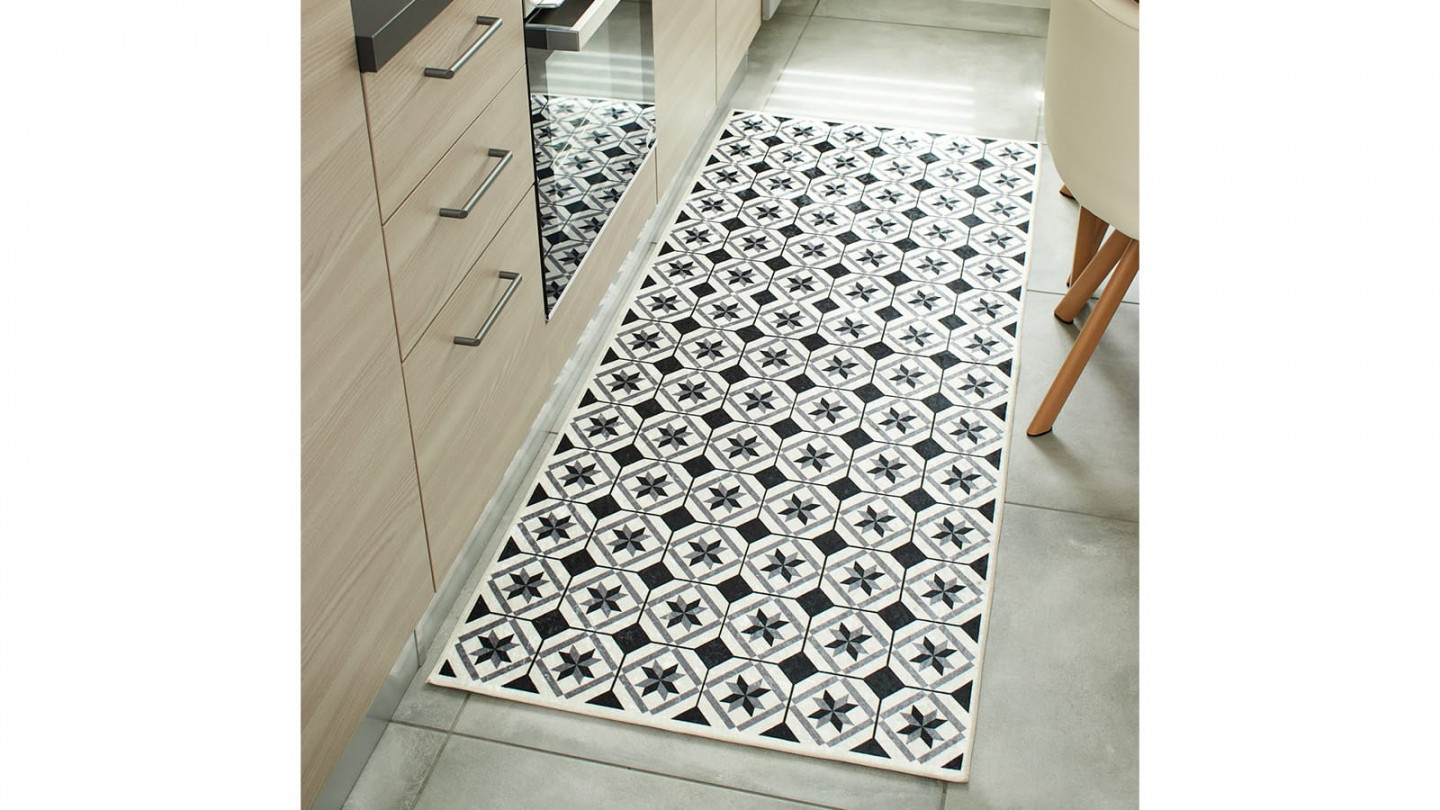 Tapis de cuisine carreaux de ciment Noir 70x180 - Uvita - Homifab