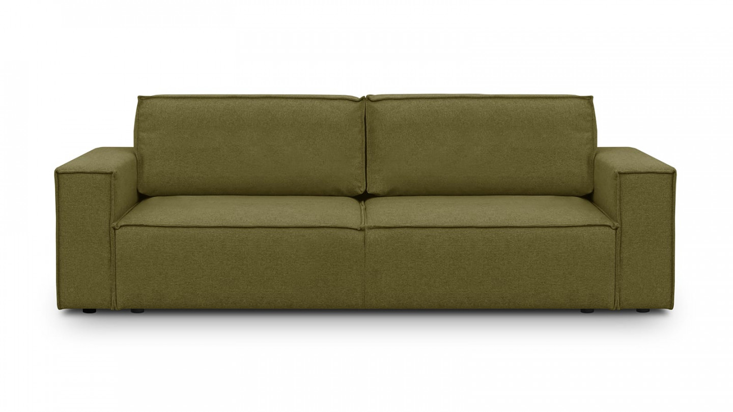 Canapé 3 places convertible avec coffre de rangement en tissu vert olive - Harper New