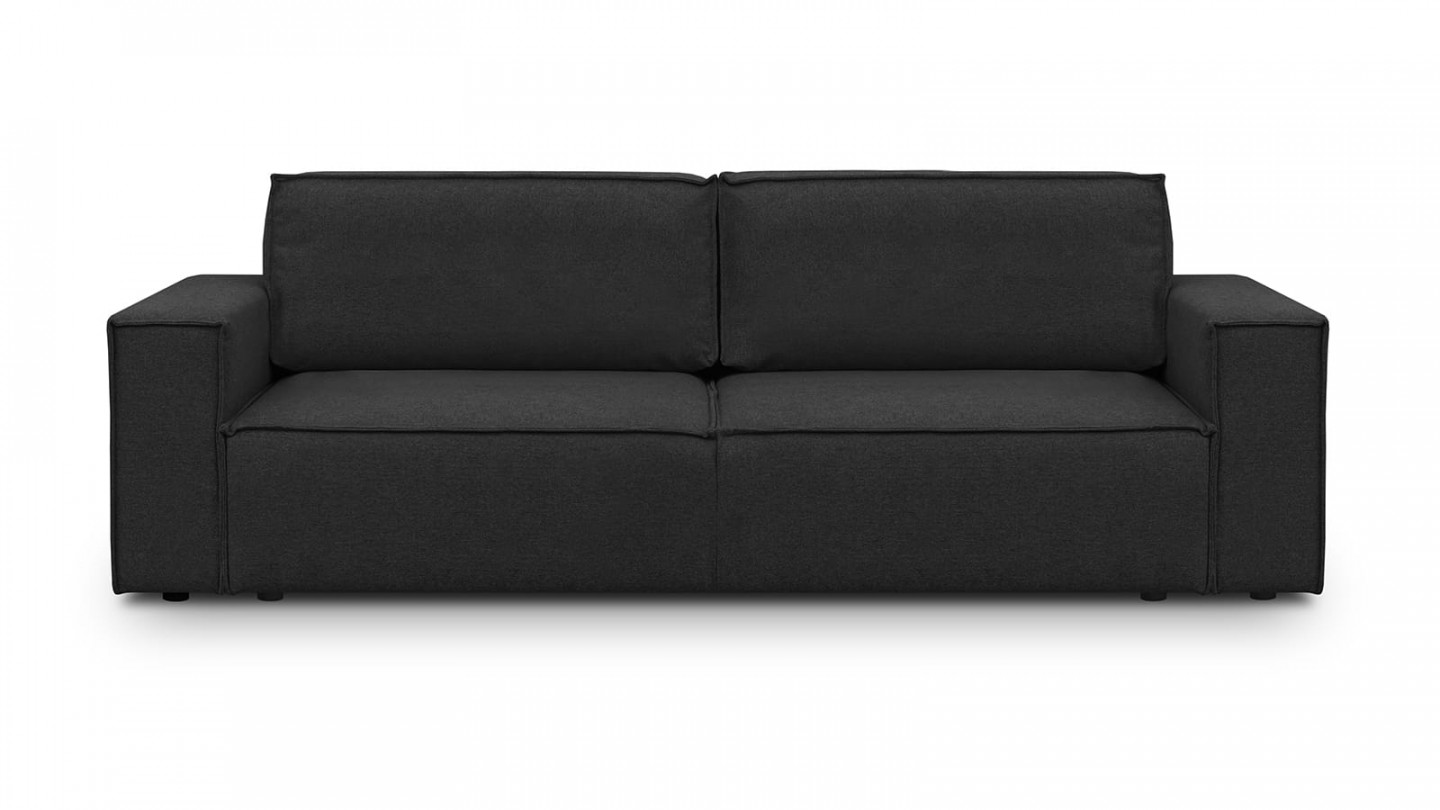 Canapé 3 places convertible avec coffre de rangement en tissu noir - Harper New