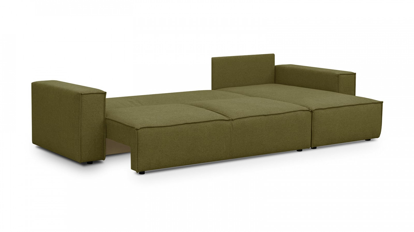 Canapé d'angle 5 places convertible réversible avec coffre de rangement en tissu vert olive - Harper New