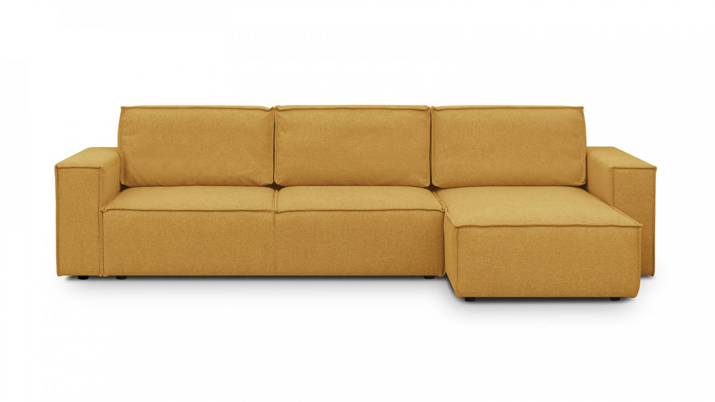 Canapé d'angle 5 places convertible réversible avec coffre de rangement en tissu jaune moutarde - Harper New