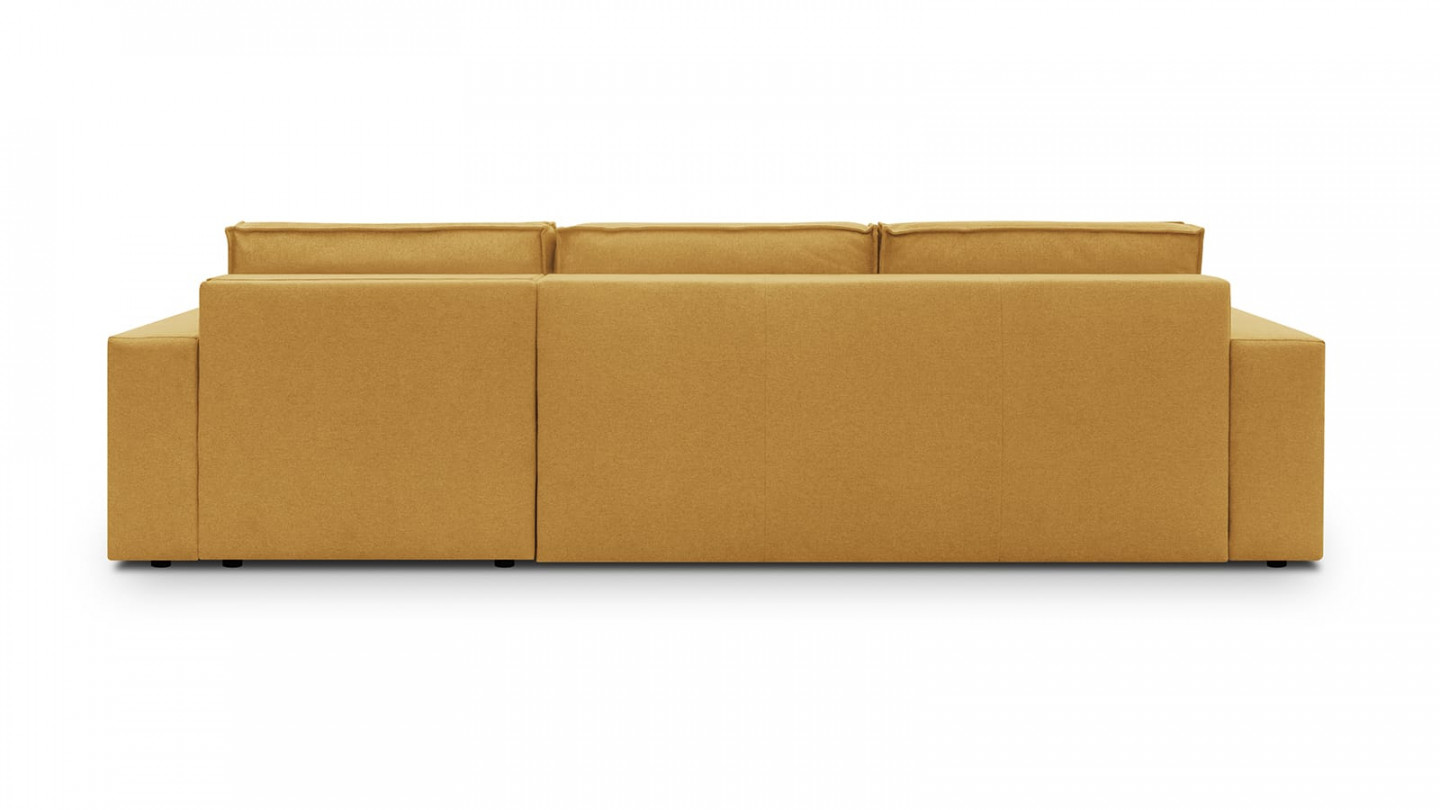 Canapé d'angle 5 places convertible réversible avec coffre de rangement en tissu jaune moutarde - Harper New