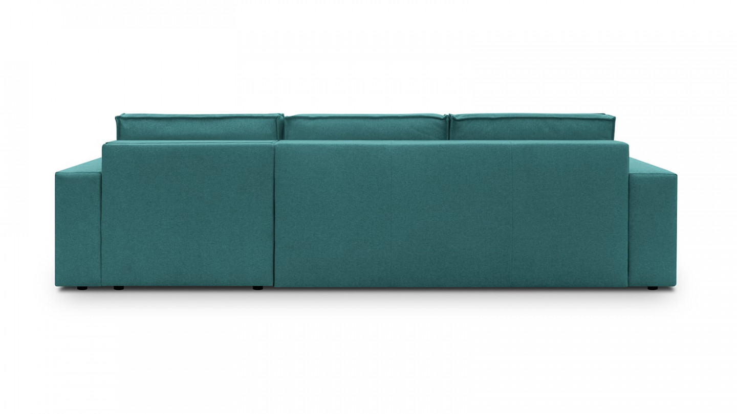 Canapé d'angle 5 places convertible réversible avec coffre de rangement en tissu bleu canard - Harper New