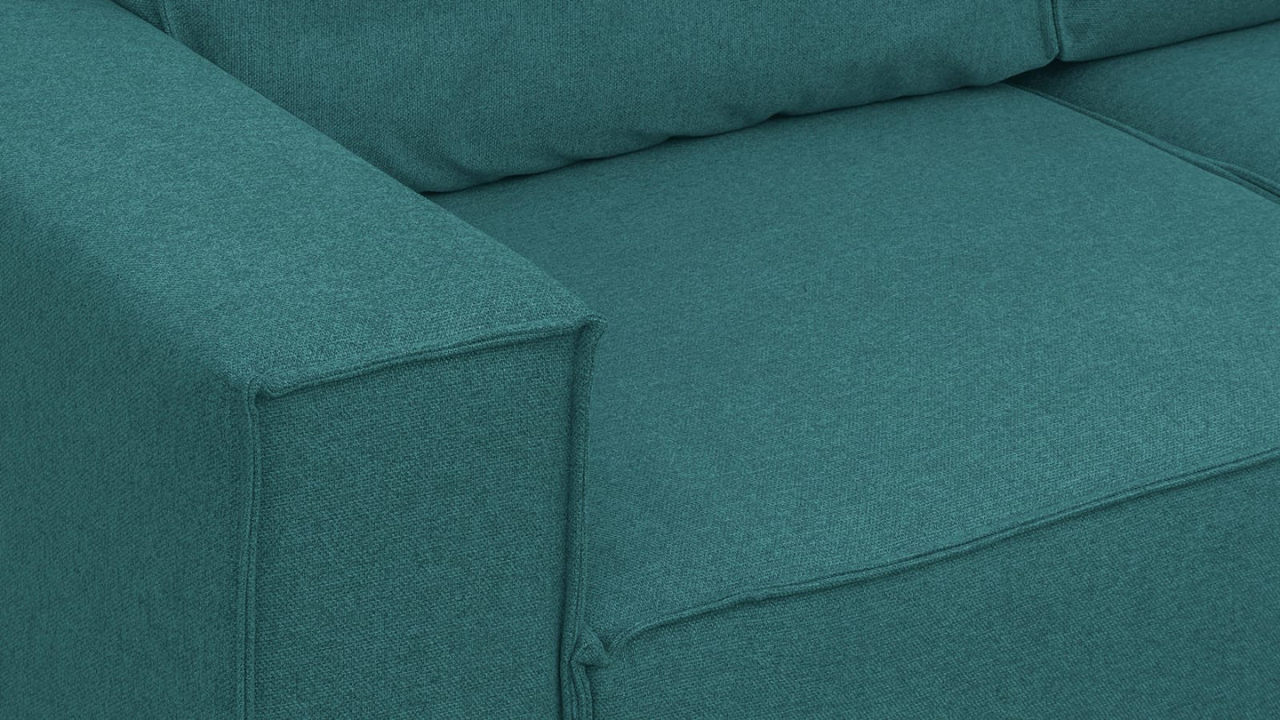 Canapé d'angle 5 places convertible réversible avec coffre de rangement en tissu bleu canard - Harper New