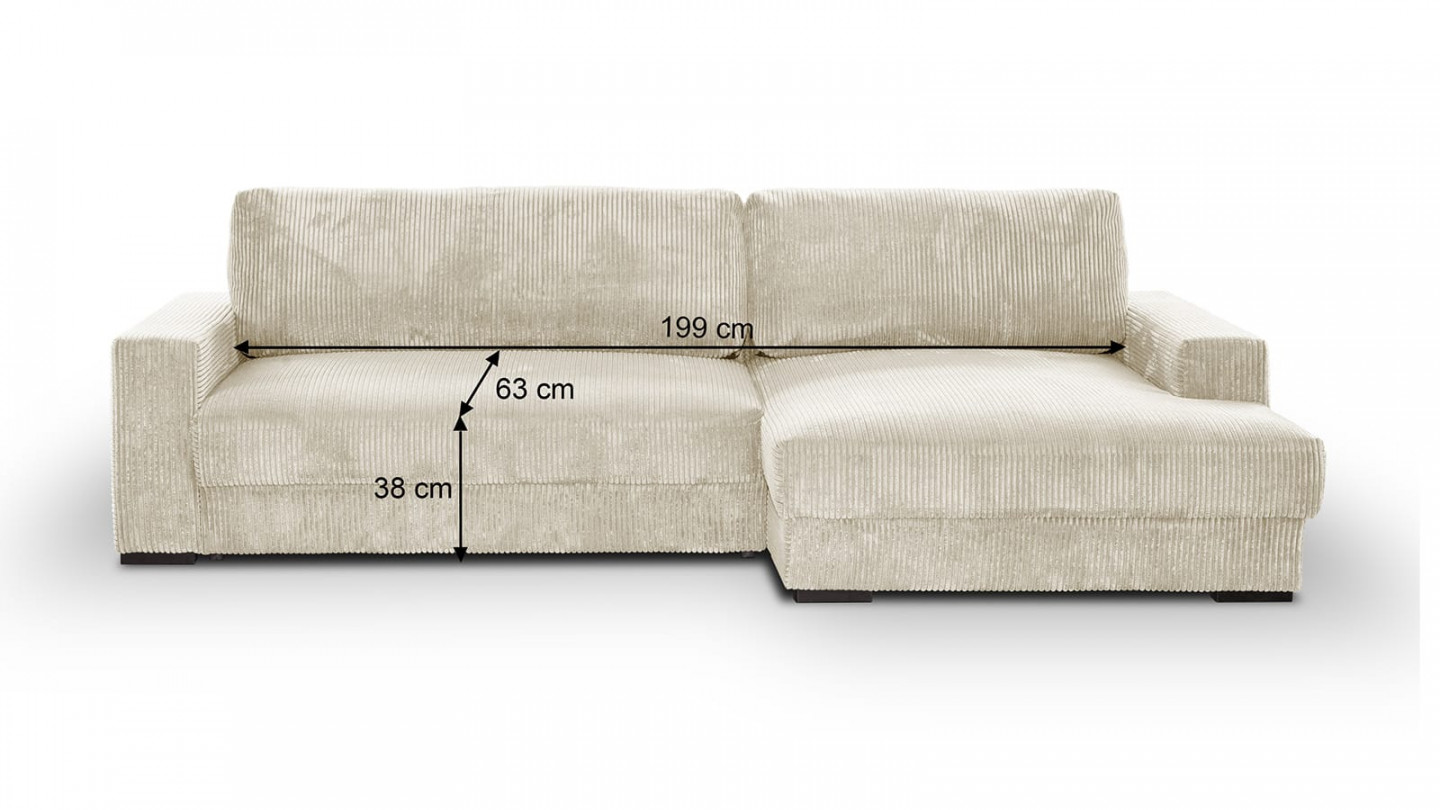 Canapé d'angle droit convertible 3 places avec coffre de rangement en