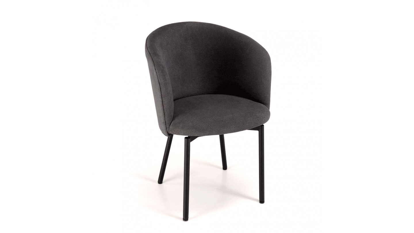 Chaise en velours gris anthracite pieds métal noir ALMA