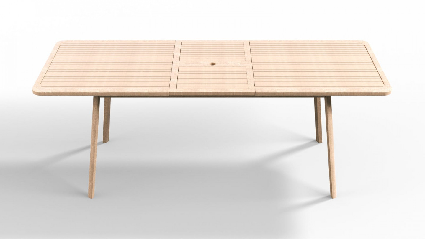 Ensemble table de jardin en acacia blanchi avec extension 160/210 cm + 8 chaises pliantes