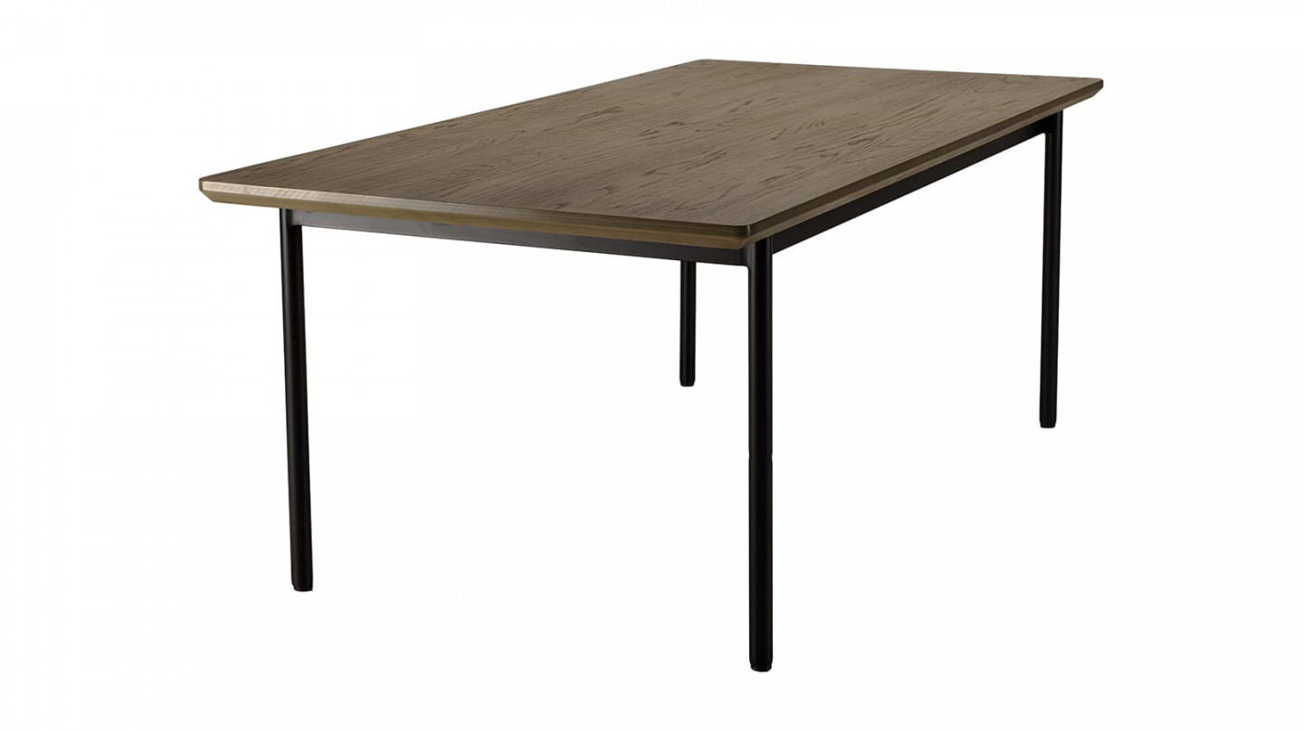 Table à manger rectang. marron foncé 200x100cm pieds métal noir ALMA