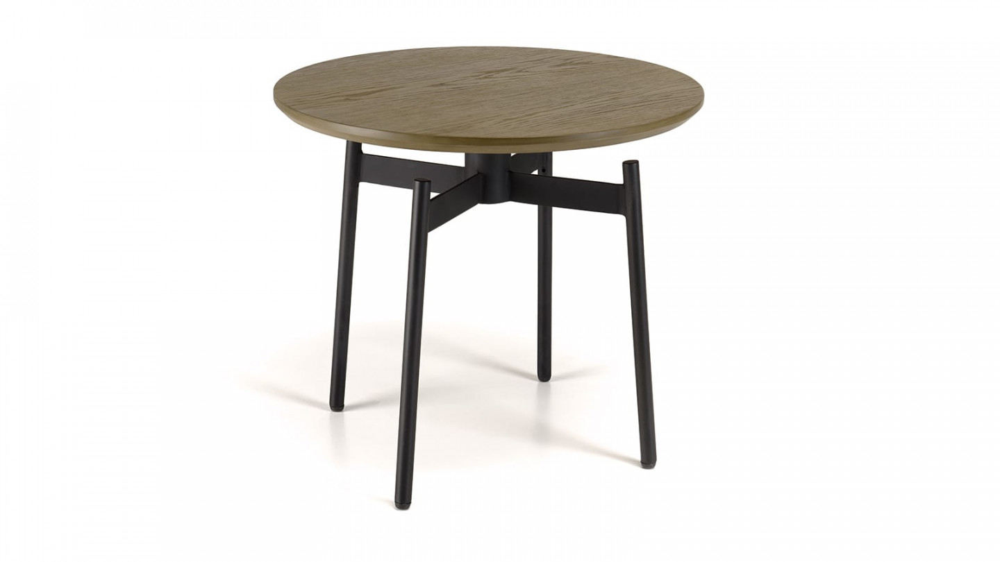 Table d’appoint ronde marron foncé 55x55cm pieds métal noir ALMA