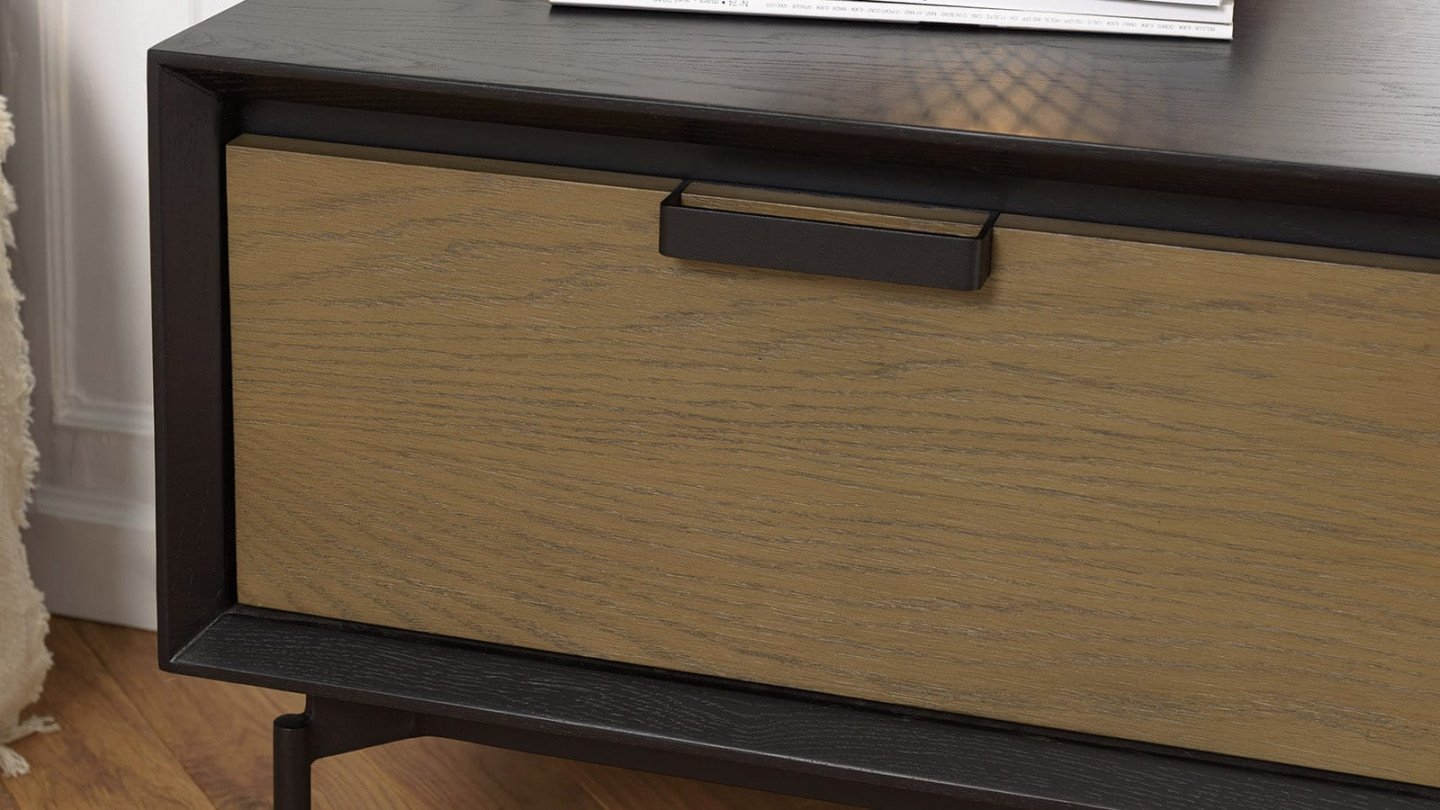 Table de chevet noire 1 tiroir marron foncé pieds métal noir ALMA