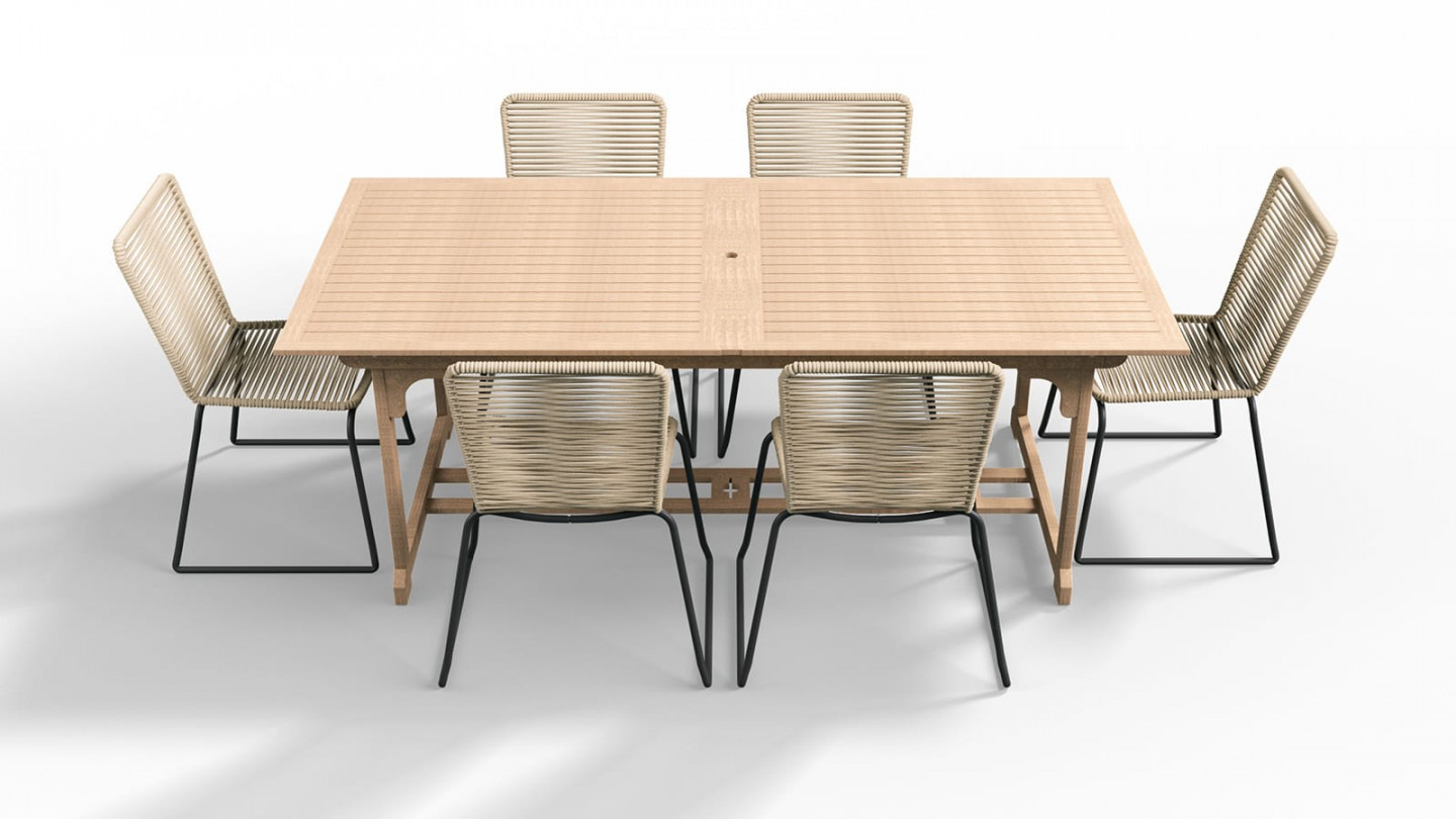 Ensemble table de jardin extensible 6 à 12 personnes Mykonos + 6 chaises Erin