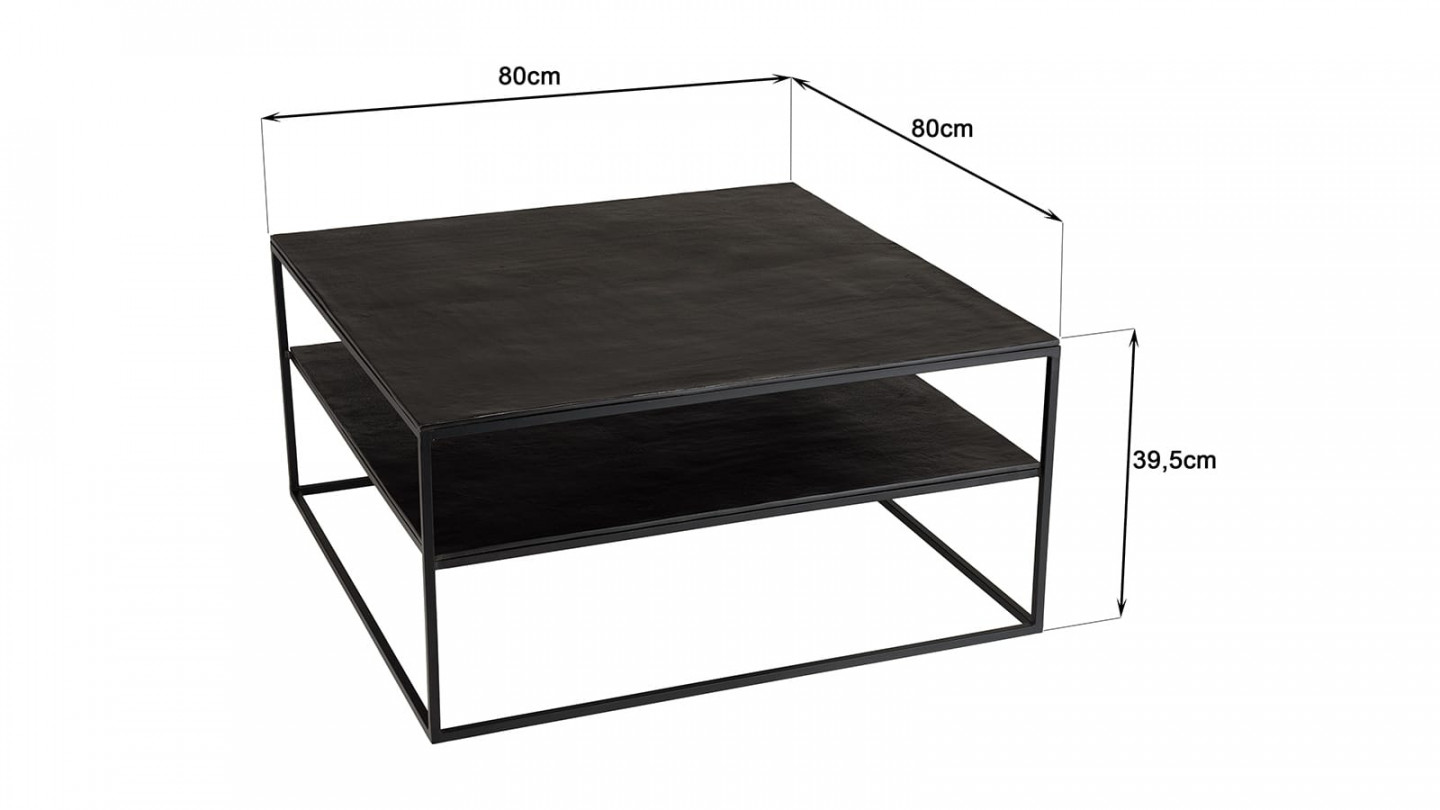Table basse 80x80cm aluminium noir pieds métal JOHAN