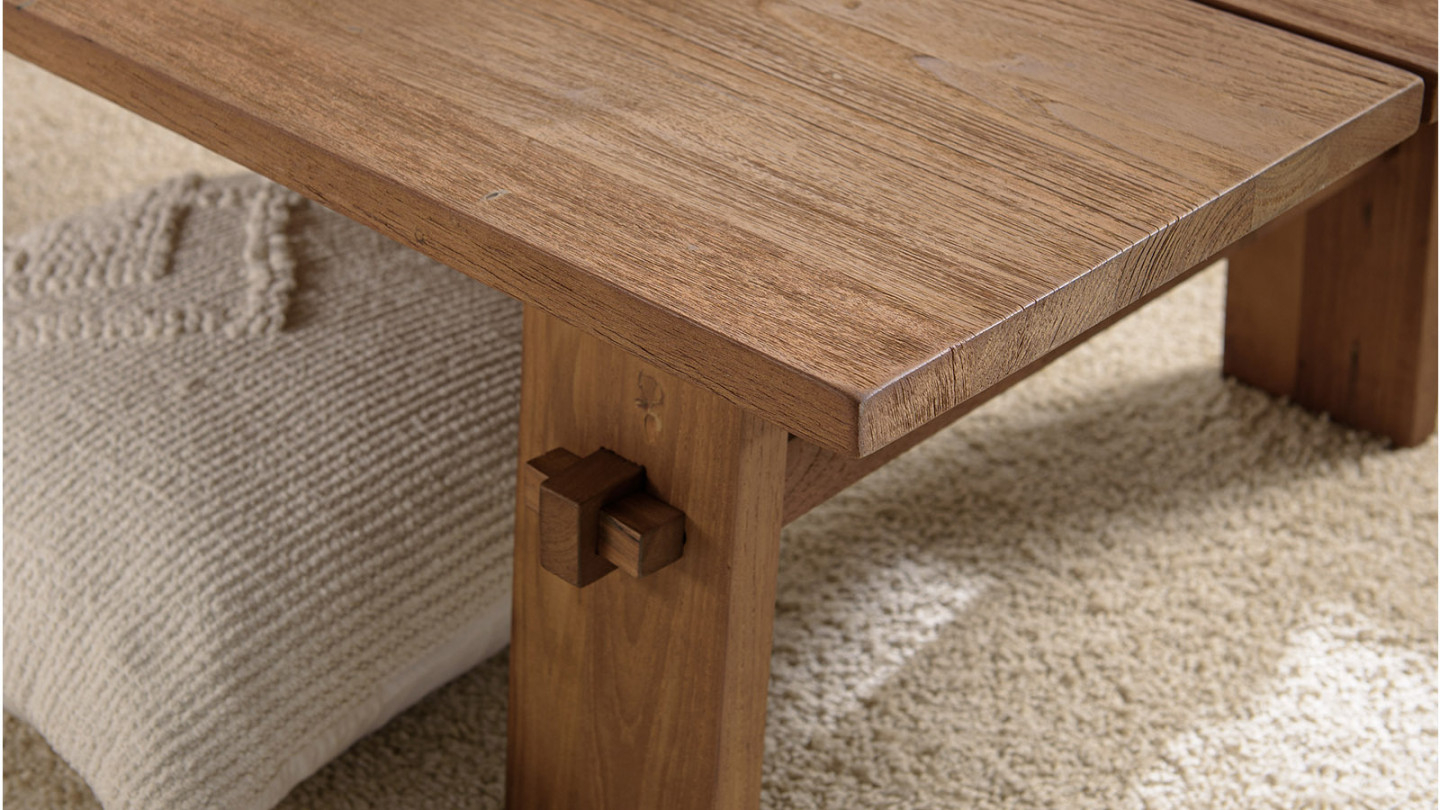 Table basse rectangulaire 140x70cm en bois de teck recyclé SIXTINE