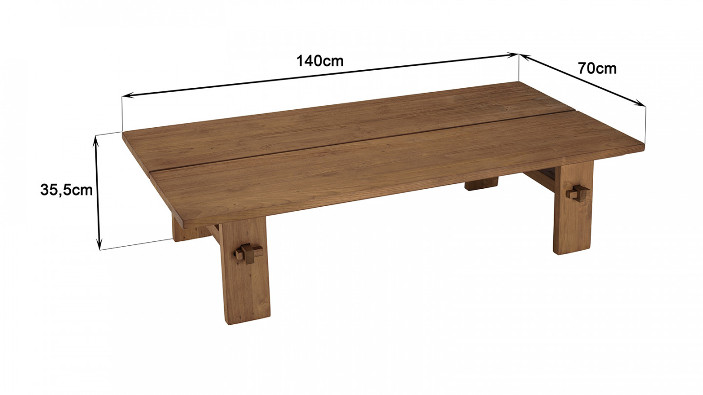Table basse rectangulaire 140x70cm en bois de teck recyclé SIXTINE