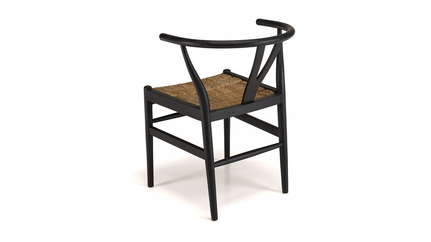 Chaise noire en bois de teck recyclé dossier arrondi SIXTINE