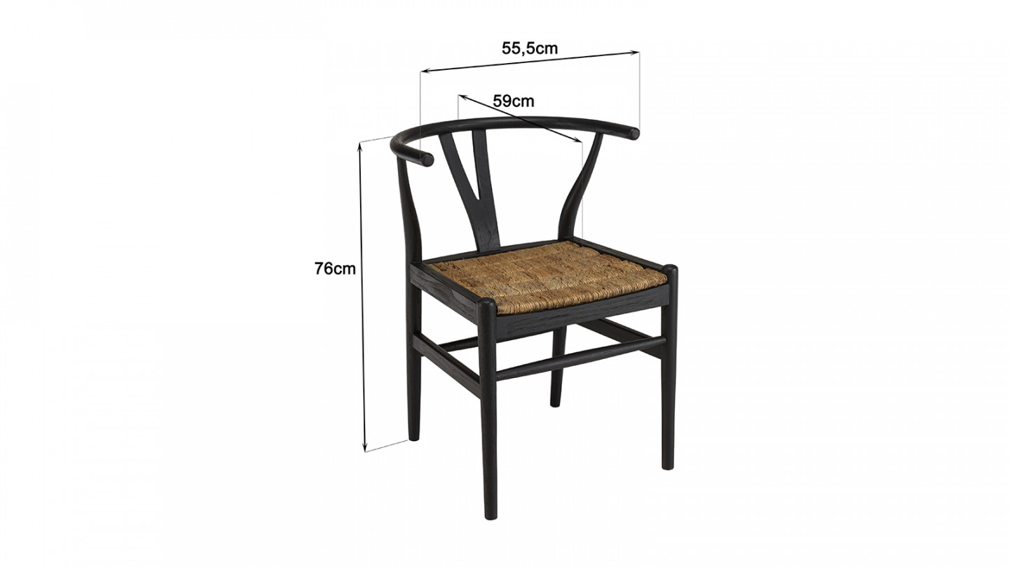 Chaise noire en bois de teck recyclé dossier arrondi SIXTINE
