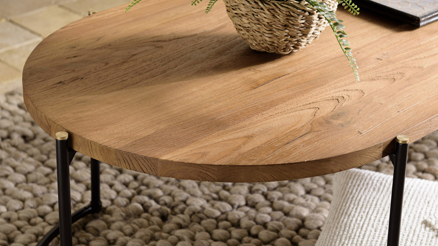 Table basse ovale 163x63cm plateau en bois de teck recyclé SIXTINE
