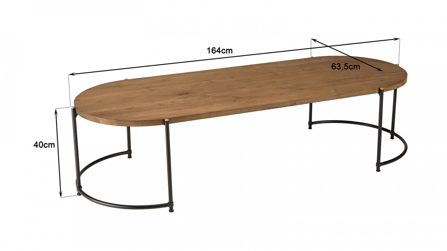 Table basse ovale 163x63cm plateau en bois de teck recyclé SIXTINE