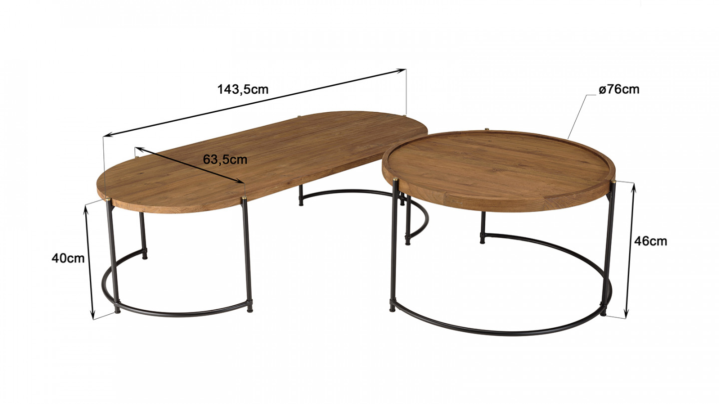 Set de 2 tables basses ovale et ronde SIXTINE