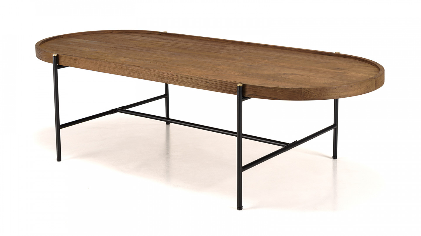 Table basse ovale 140x63cm plateau en bois de teck recyclé SIXTINE