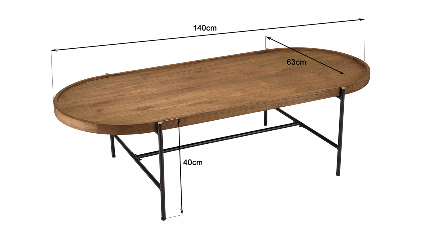 Table basse ovale 140x63cm plateau en bois de teck recyclé SIXTINE
