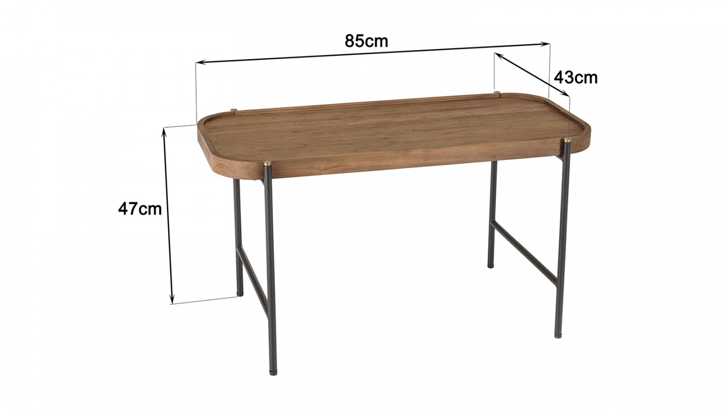 Table basse ovale 85x43cm plateau en bois de teck recyclé SIXTINE