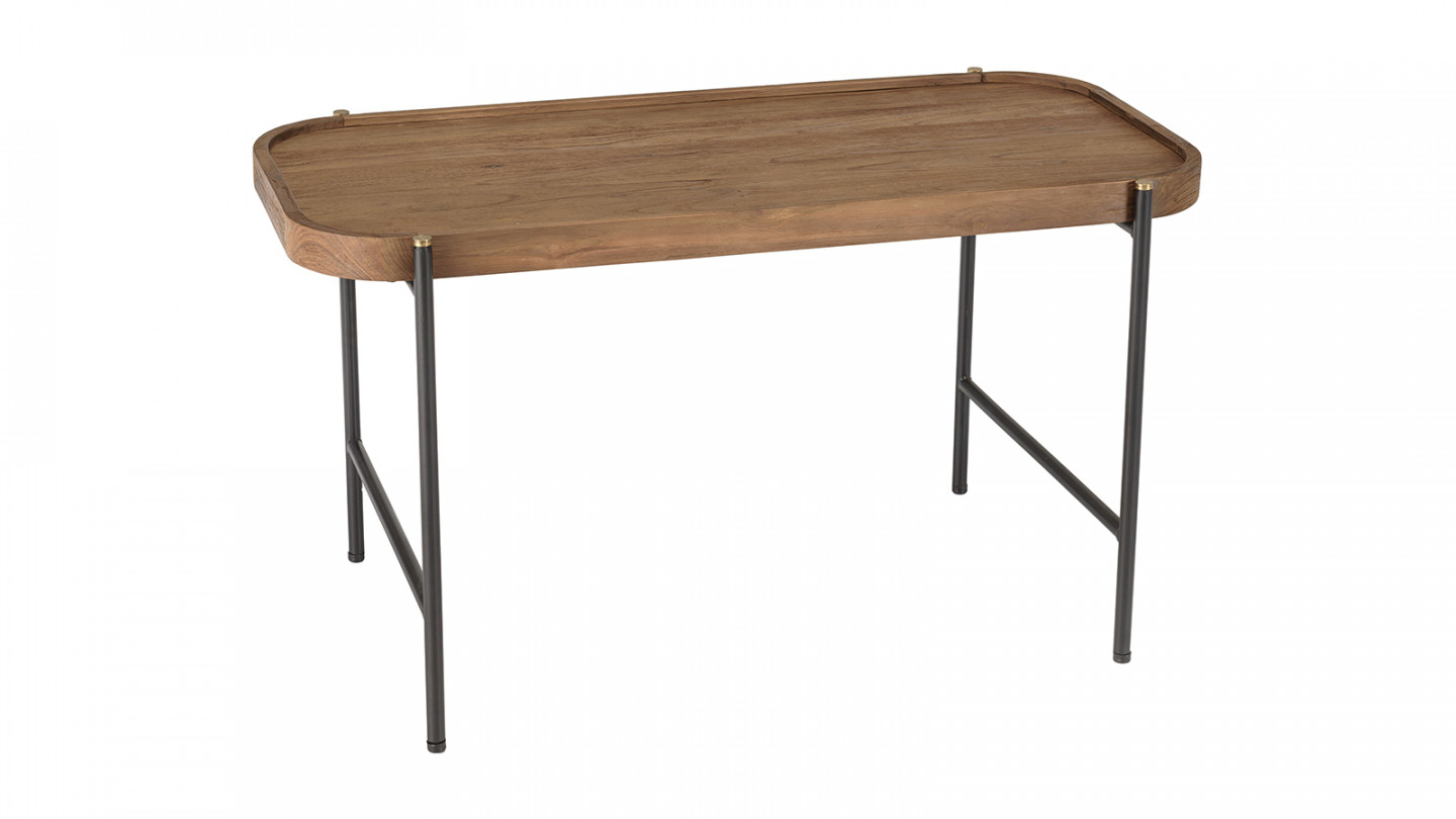 Table basse ovale 85x43cm plateau en bois de teck recyclé SIXTINE