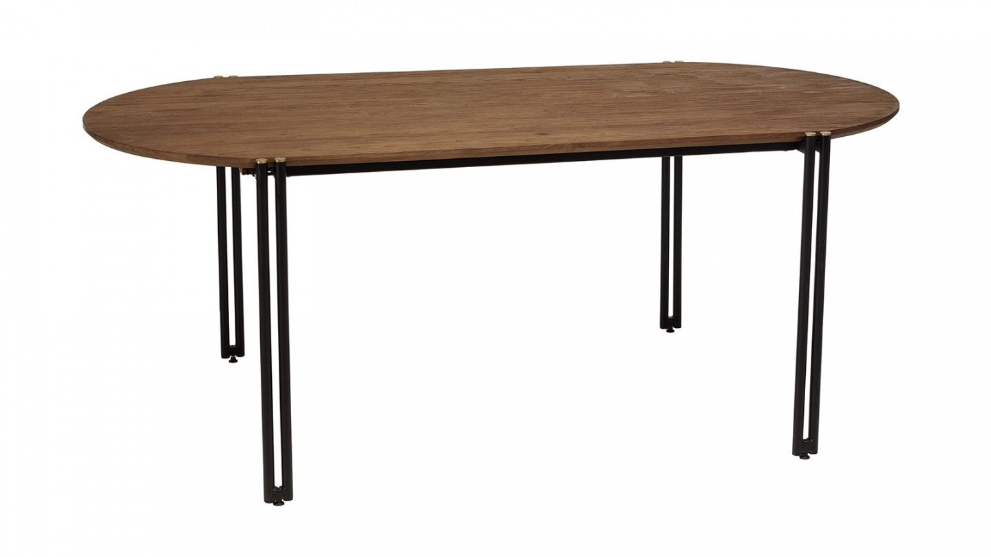 Table à manger ovale 200x105cm plateau bois de teck recyclé SIXTINE