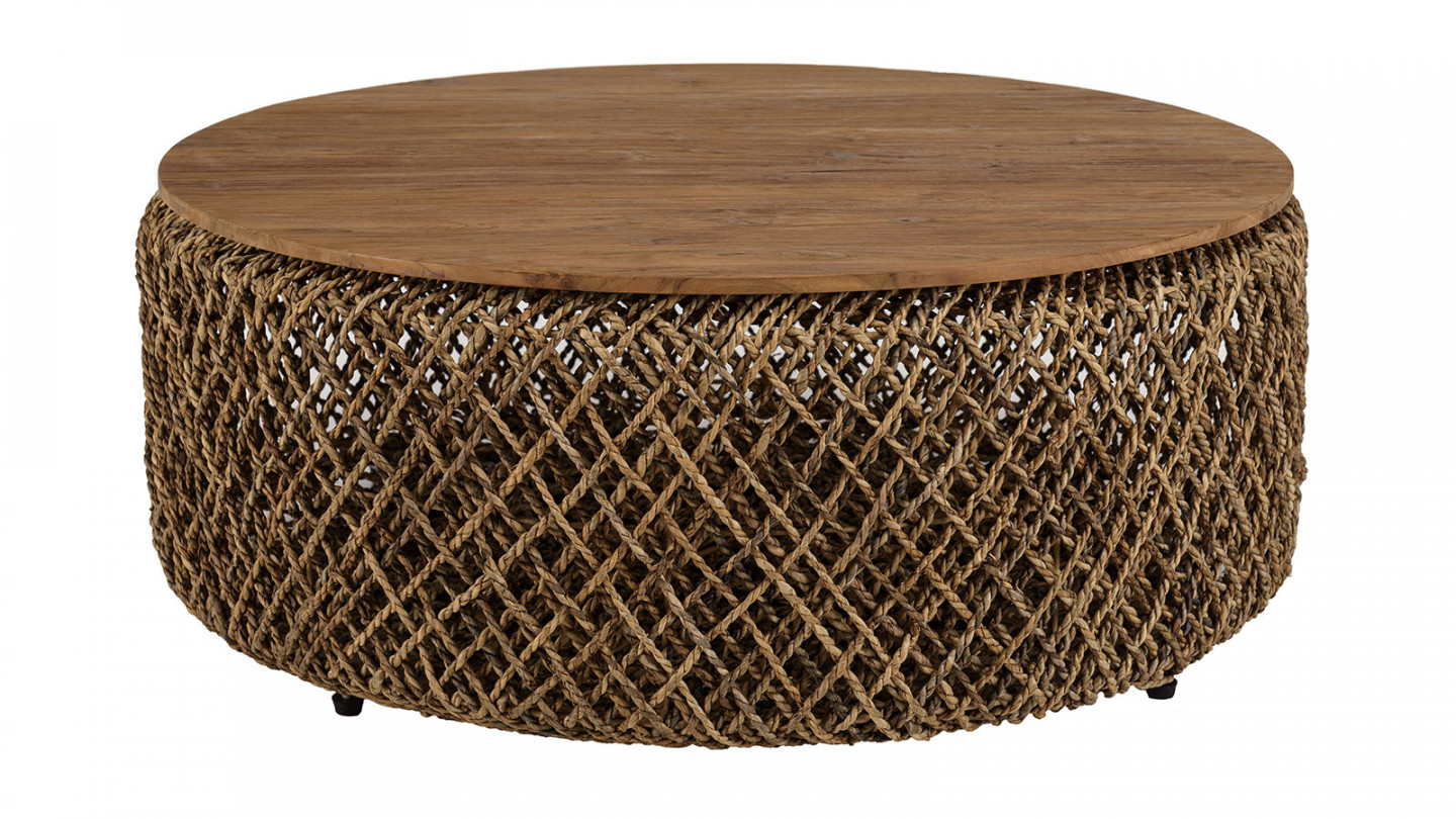 Table basse ronde 100x100cm en tissage de fibre de cocotier SIXTINE
