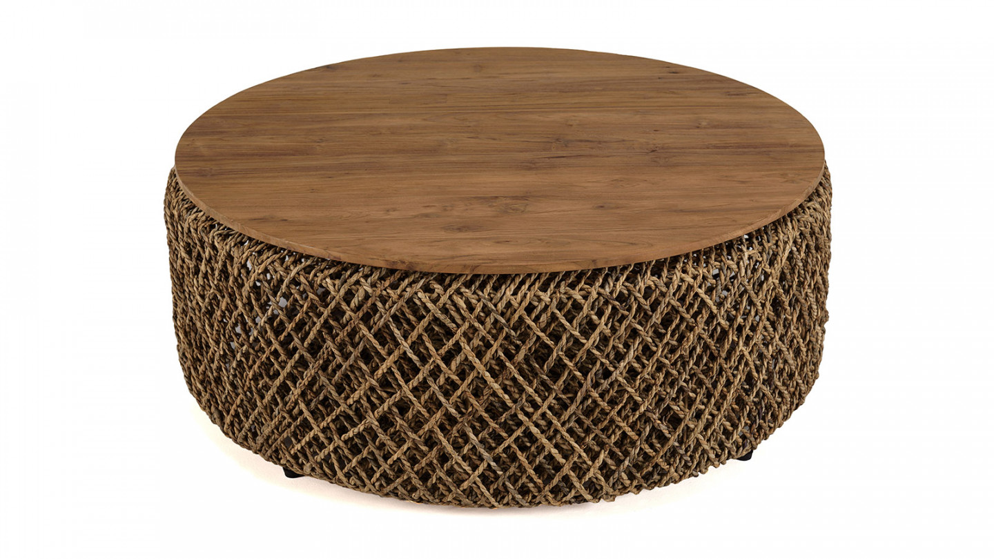 Table basse ronde 100x100cm en tissage de fibre de cocotier SIXTINE