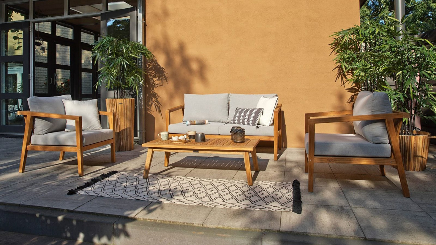 Salon de jardin design en alu imitation bois 4 places - Portofino