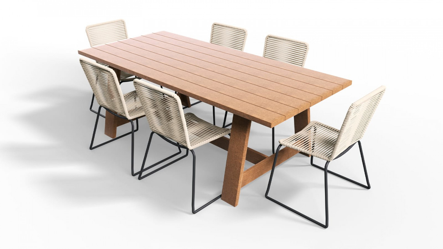 Table rectangulaire en acacia 6 à 8 personnes 220 cm