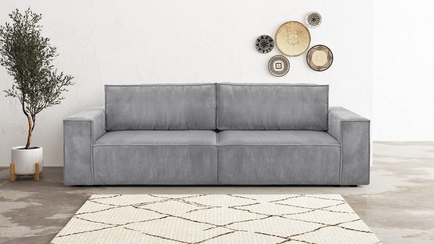 Canapé 3 places convertible avec coffre de rangement en velours côtelé