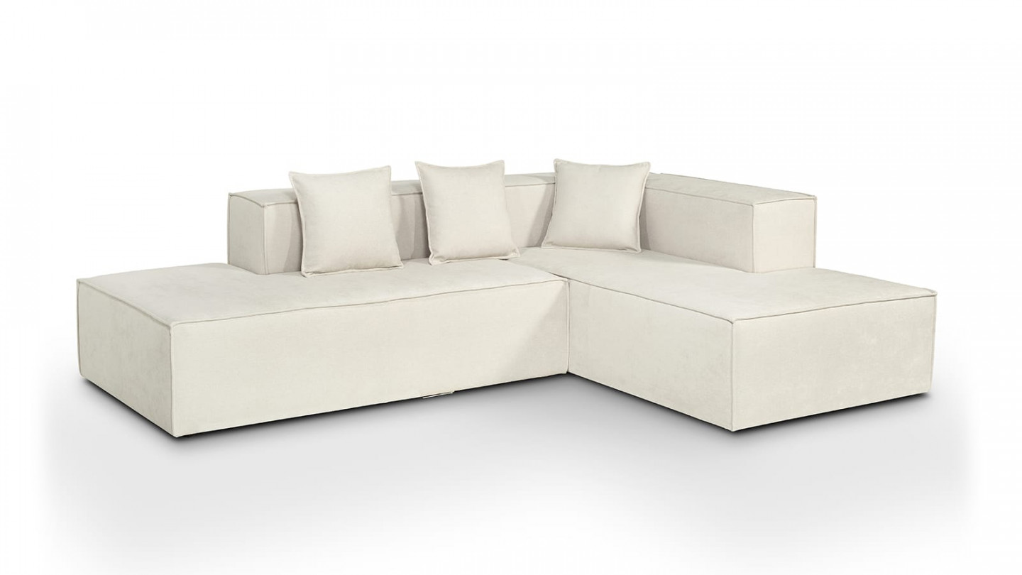 Canapé d'angle 4 places en tissu chenille beige - Fabriqué en France - Elena