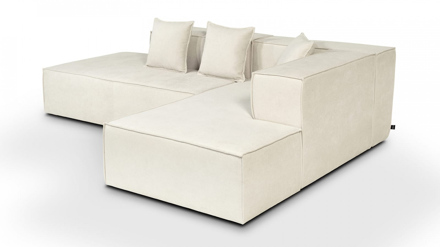 Canapé d'angle 4 places en tissu chenille beige - Fabriqué en France - Elena