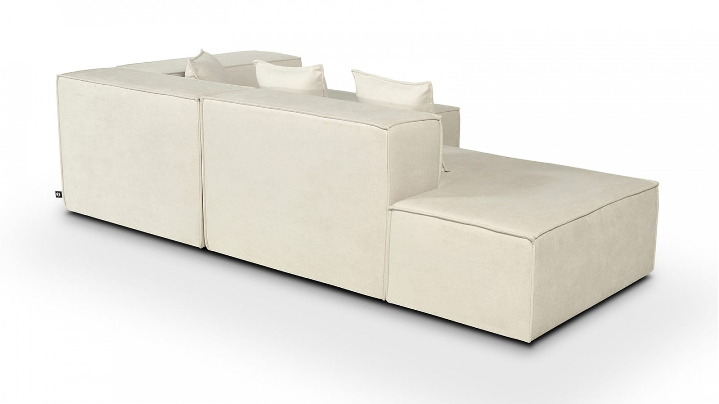 Canapé d'angle 4 places en tissu chenille beige - Fabriqué en France - Elena