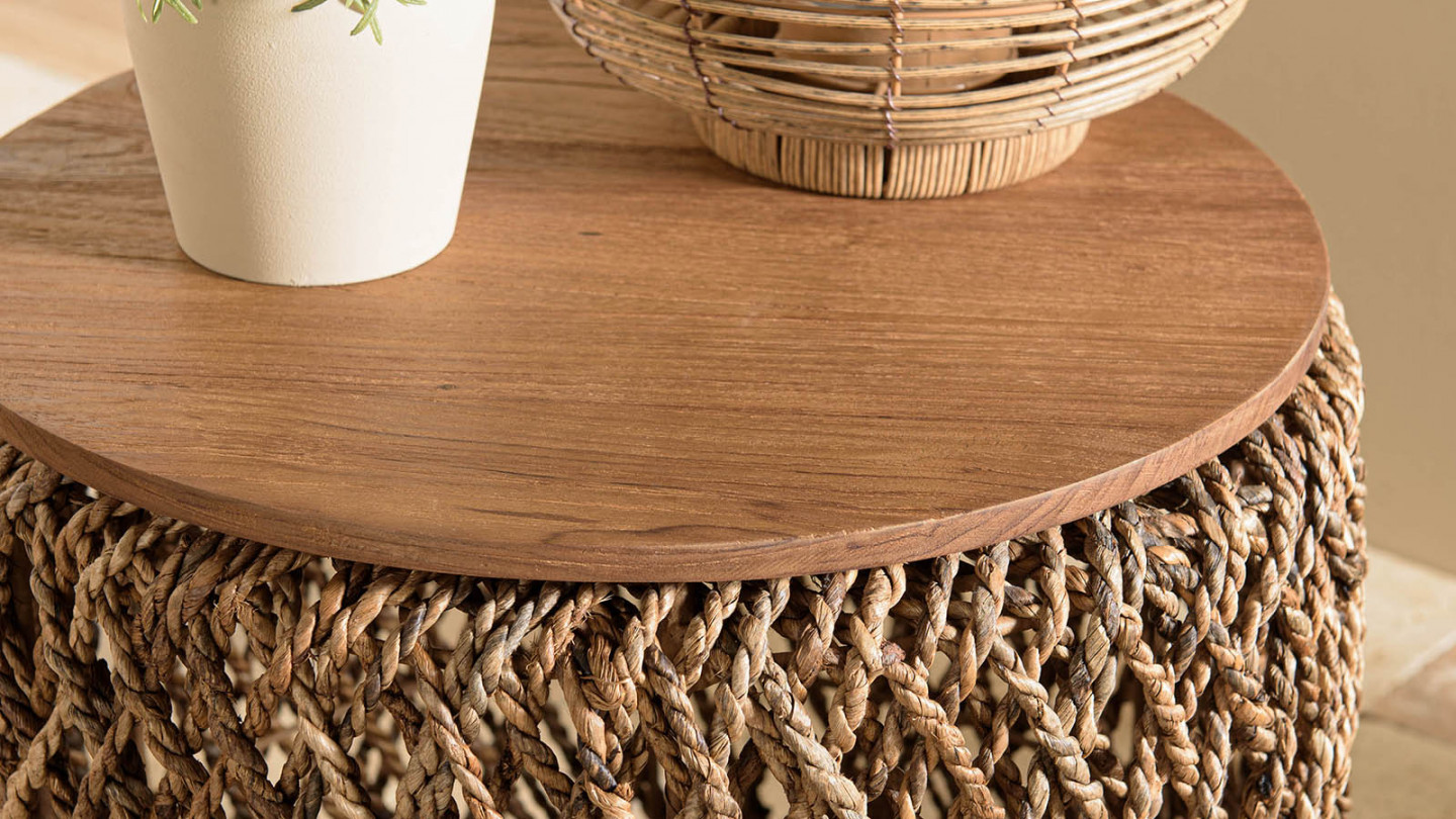 Table d'appoint ronde 50x50cm en tissage de fibre de cocotier - Sixtine