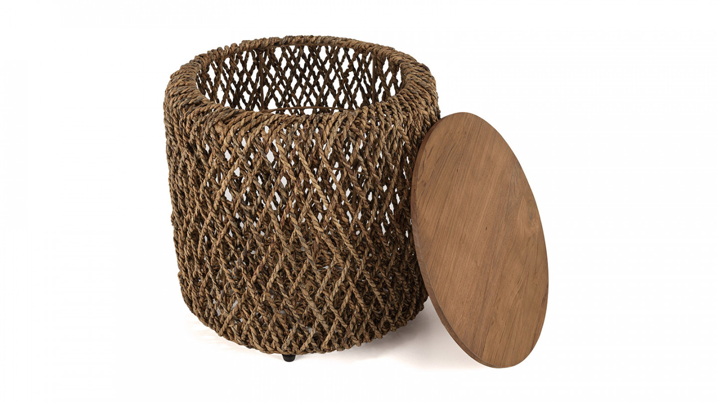 Table d'appoint ronde 50x50cm en tissage de fibre de cocotier - Sixtine