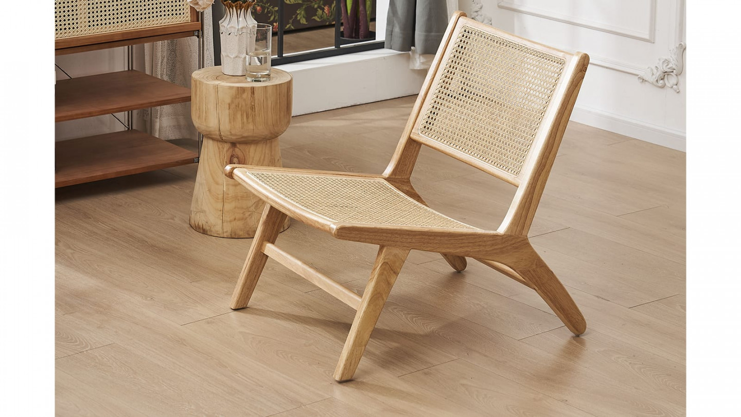 Fauteuil lounge en bois massif et rotin - Zuma