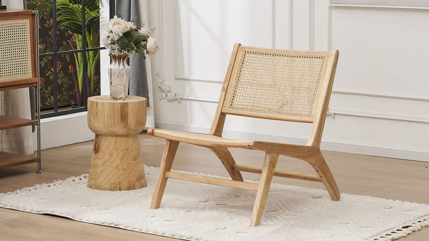 Fauteuil lounge en bois massif et rotin - Zuma