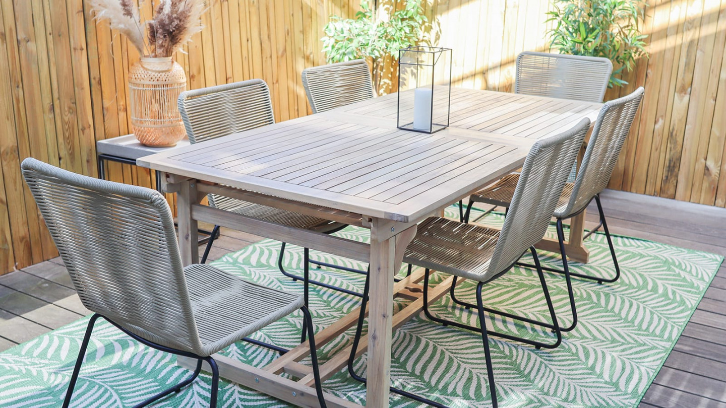 Ensemble table de jardin extensible 6 à 12 personnes Mykonos + 6 chaises Erin