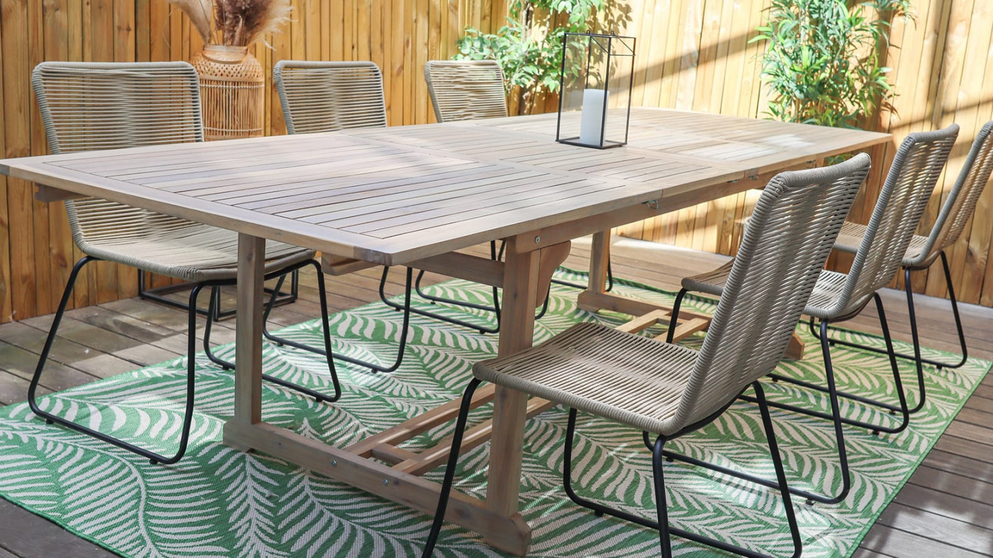 Ensemble table de jardin extensible 6 à 12 personnes Mykonos + 6 chaises Erin