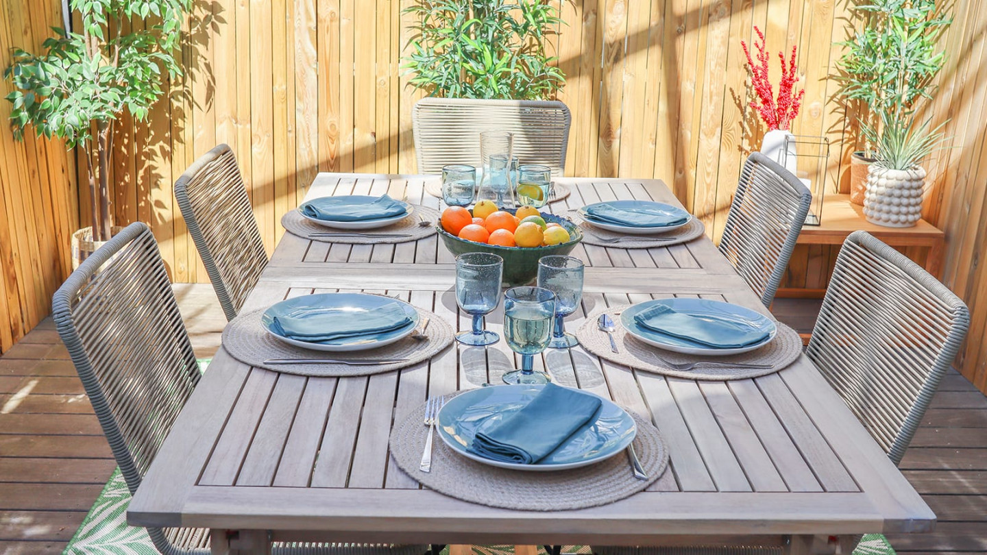 Ensemble table de jardin extensible 6 à 12 personnes Mykonos + 6 chaises Erin