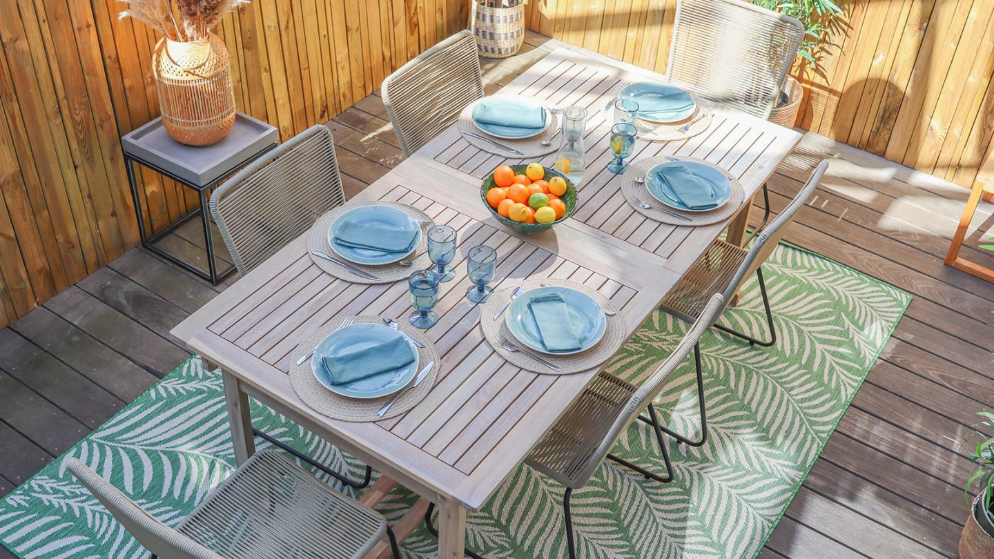 Ensemble table de jardin extensible 6 à 12 personnes Mykonos + 6 chaises Erin