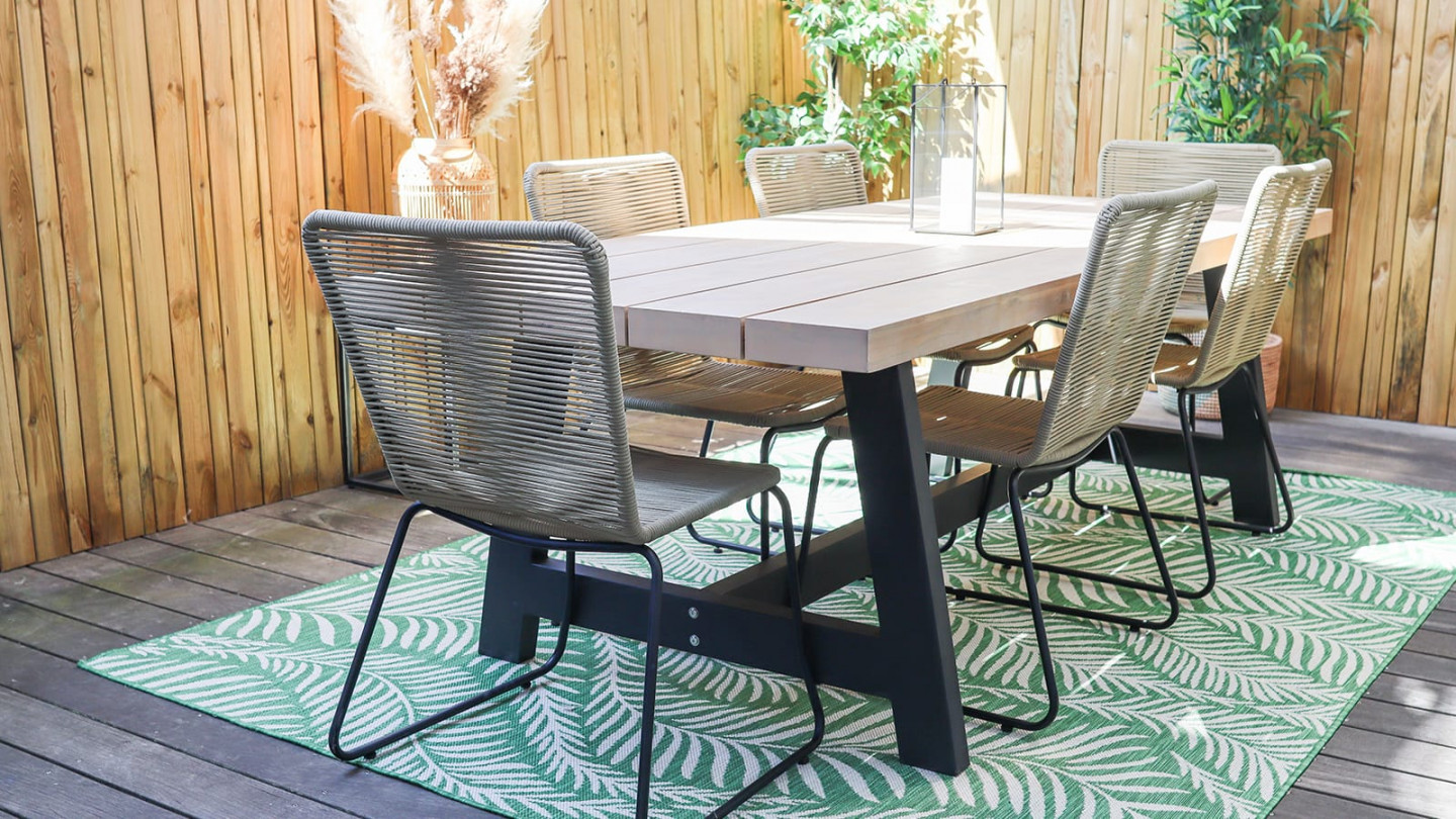 Table de jardin extensible en aluminium effet teck - noir