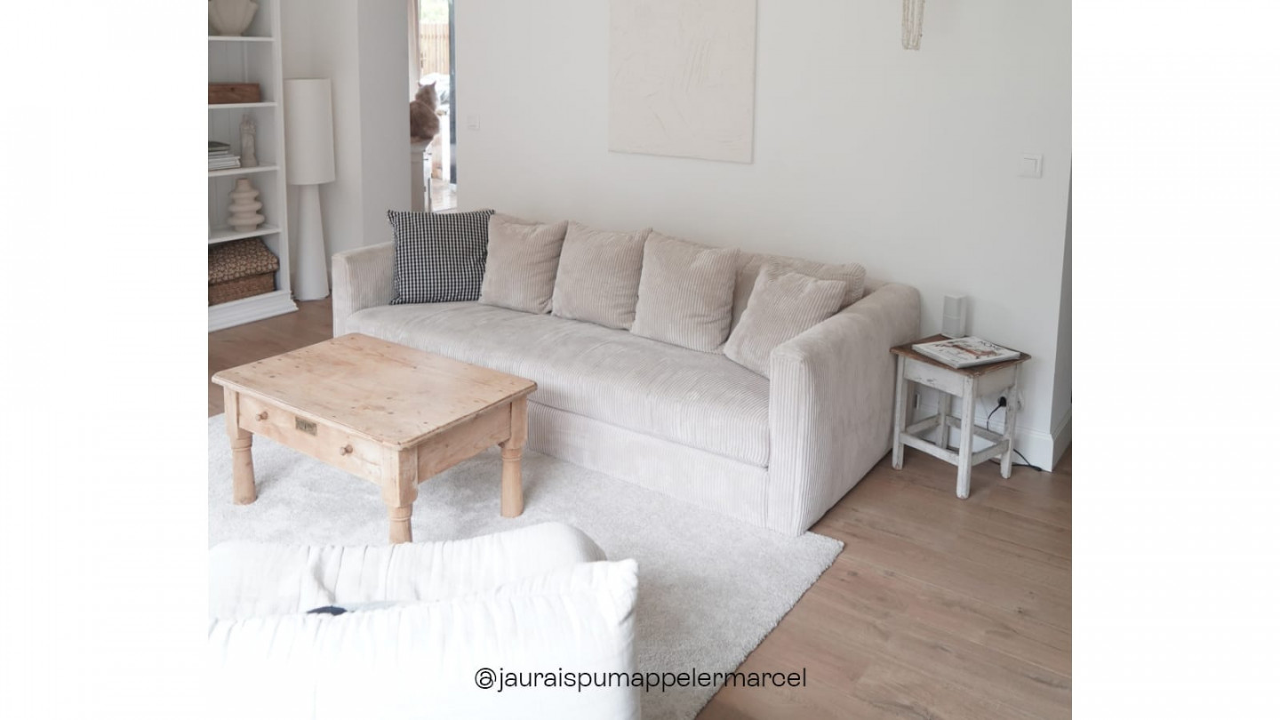 Canapé 3 places velours cotelé beige + 4 coussins - Collection Denver