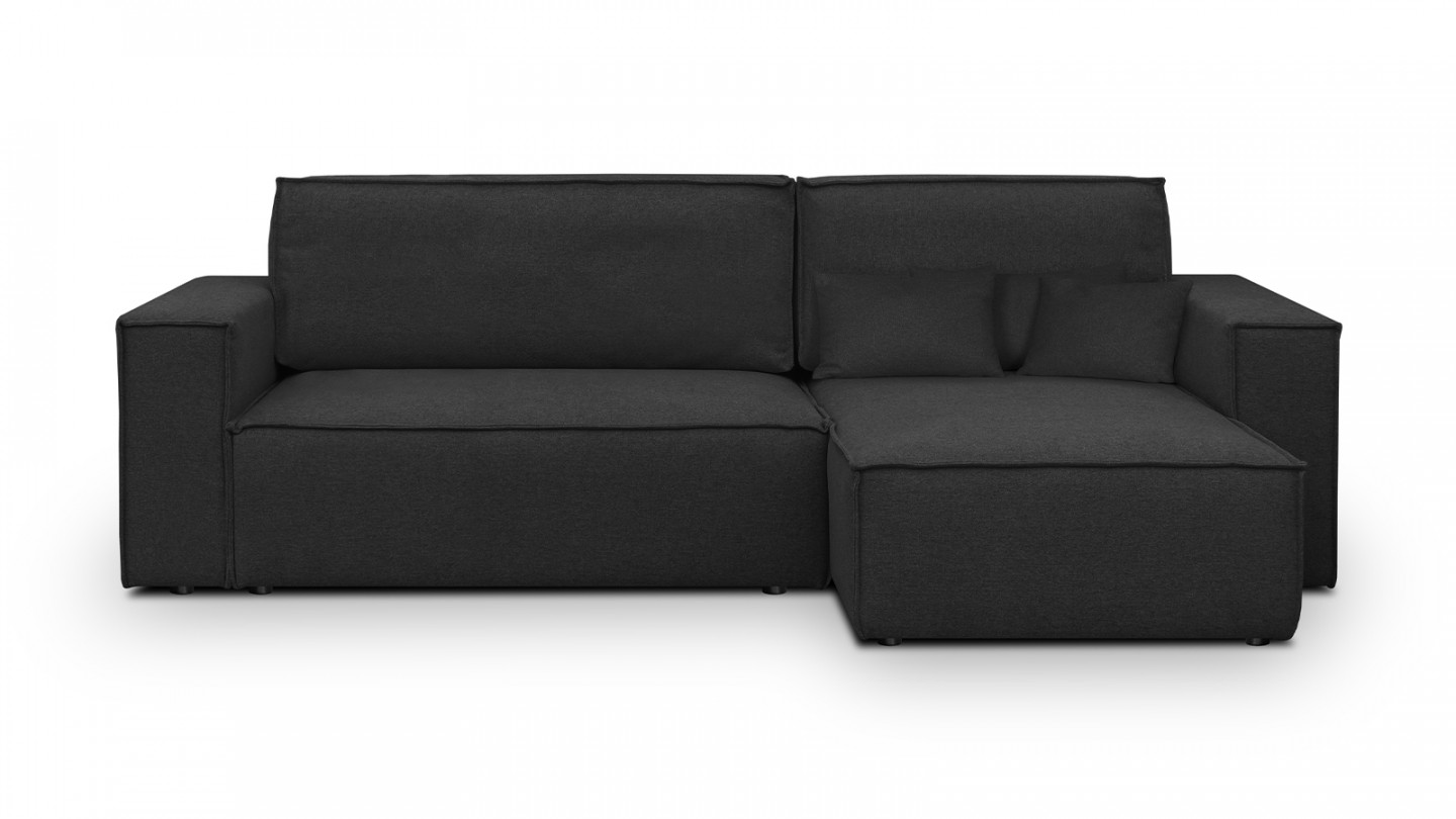 Canapé d'angle convertible réversible 4 places avec coffre de rangement en tissu noir - Livia New