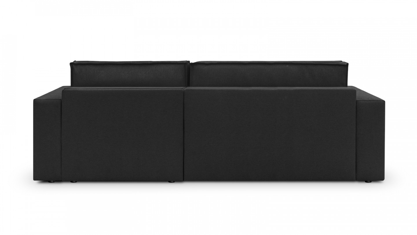 Canapé d'angle convertible réversible 4 places avec coffre de rangement en tissu noir - Livia New