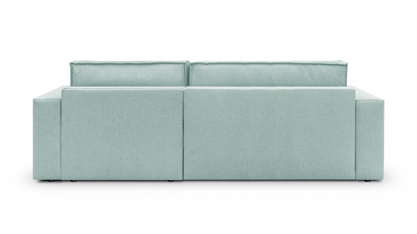 Canapé d'angle convertible réversible 4 places avec coffre de rangement en tissu bleu pastel - Livia New