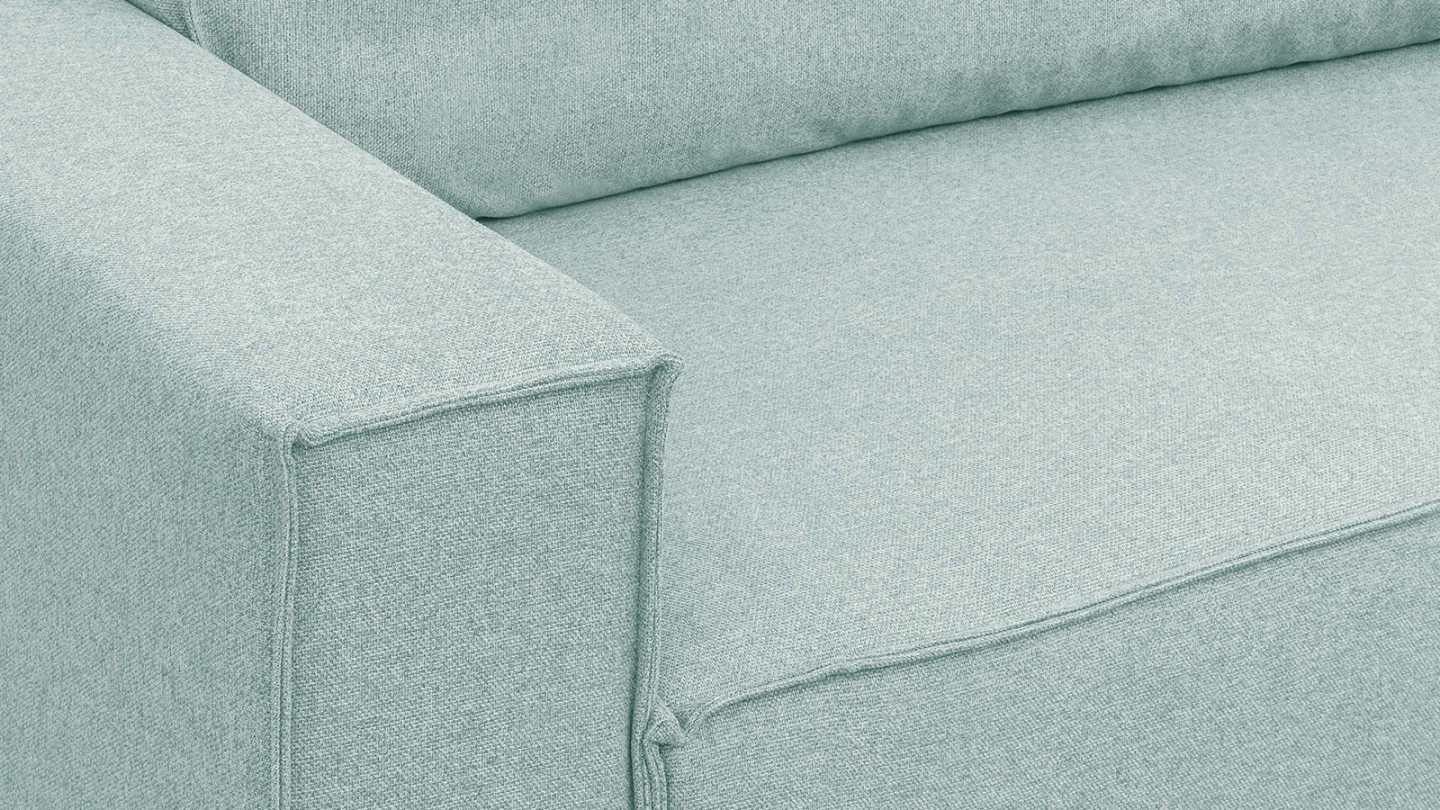Canapé d'angle convertible réversible 4 places avec coffre de rangement en tissu bleu pastel - Livia New